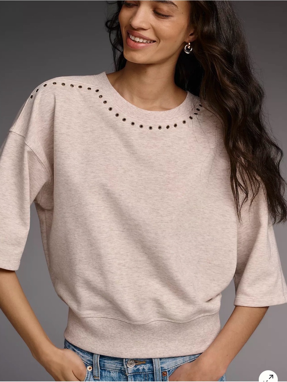 Anthropologie Maeve Jasper Grommet Pullover in Oatmeal Heather Size XS
